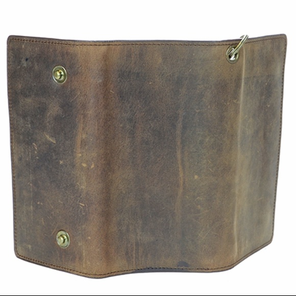 Brown Leather RFID Motorcycle Wallet With Chain - Picture 2 of 4